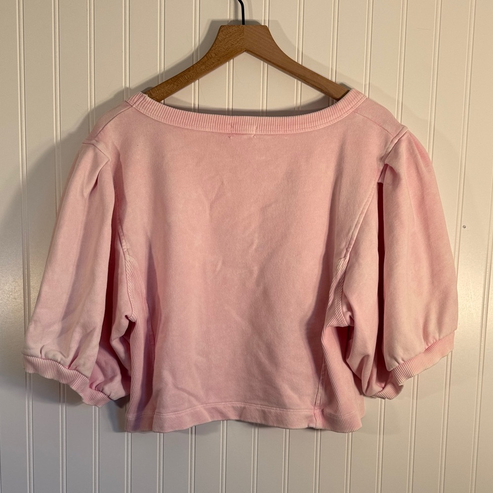 Aerie Seams Right Short Puff Sleeve Cropped Sweatshirt Light Pink Size XXL - Picture 7 of 10